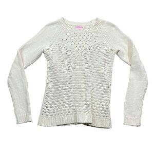 Lilly Pulitzer Medium Snow White‎ Sweater Crocheted Cable 100% Cotton